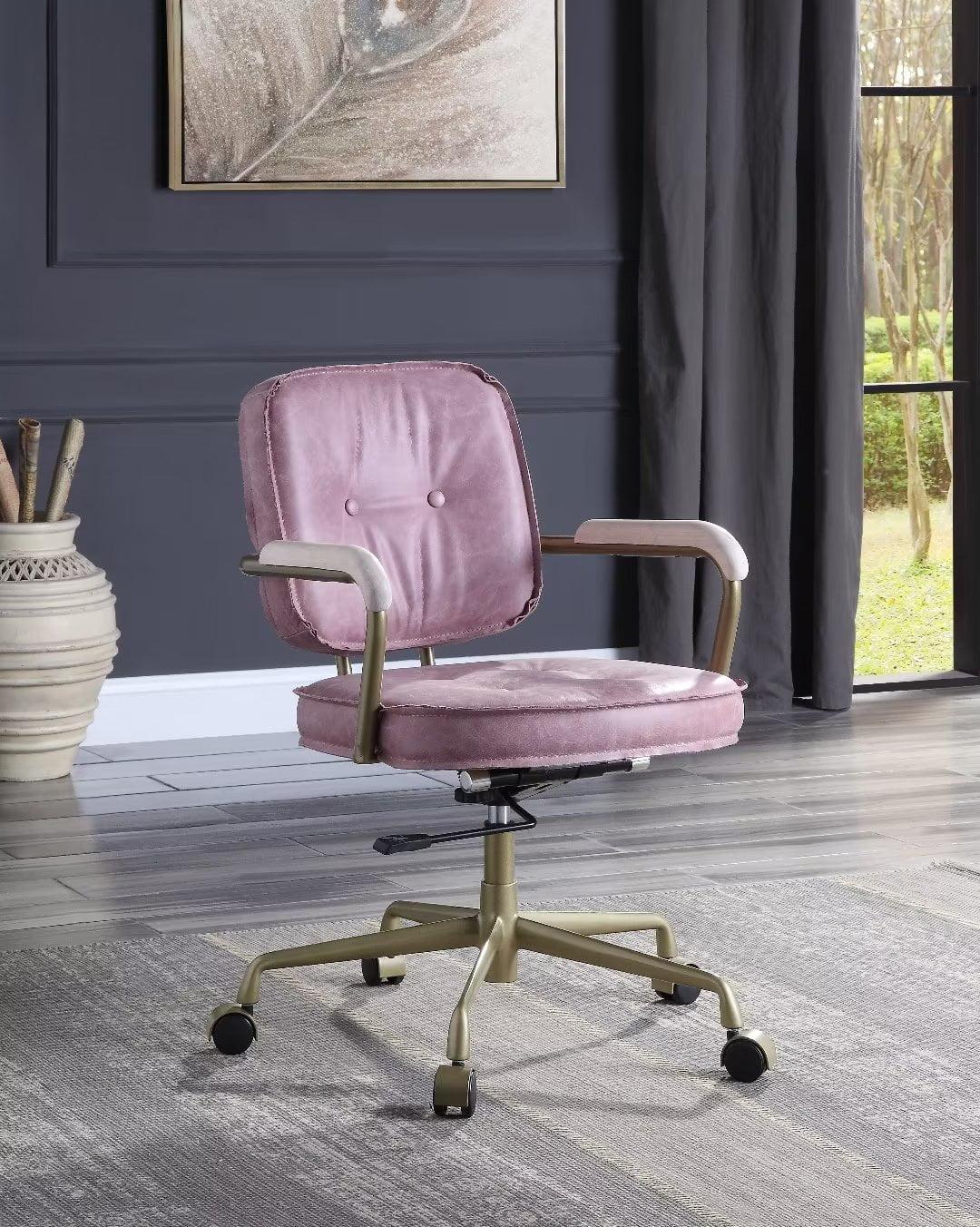 25" Siecross Grain Leather Reclining Accent Chair Pink - Acme Furniture: Swivel, Metal Frame, No Assembly