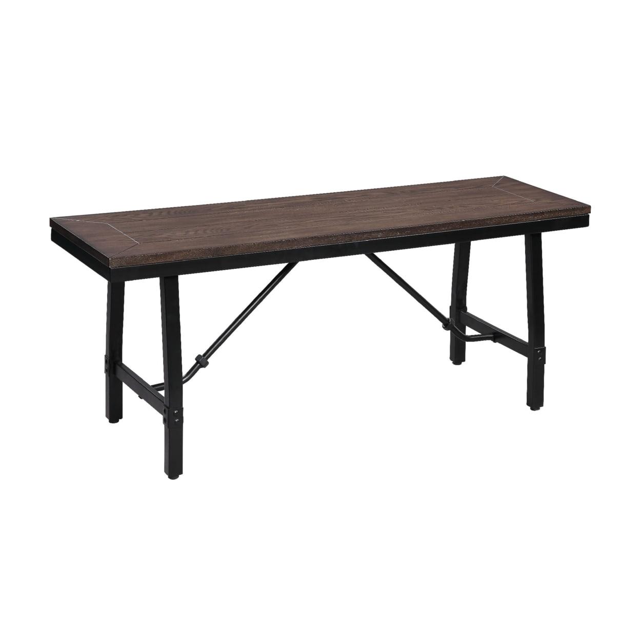 Industrial Brown and Black Wood Metal Bench with Tube Legs