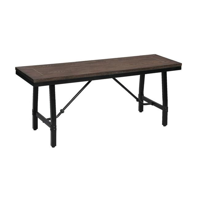 Industrial Wood and Metal Bench with Tube Leg Support Brown and Black - Saltoro Sherpi