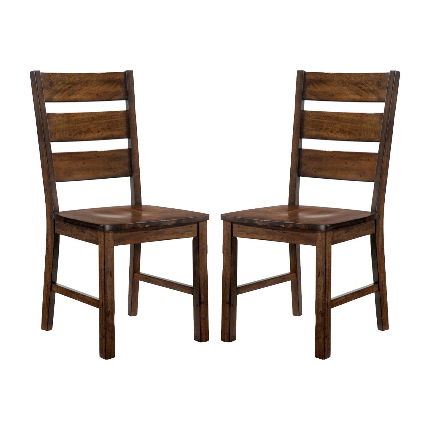 Contemporary Walnut Brown Ladderback Wooden Side Chair