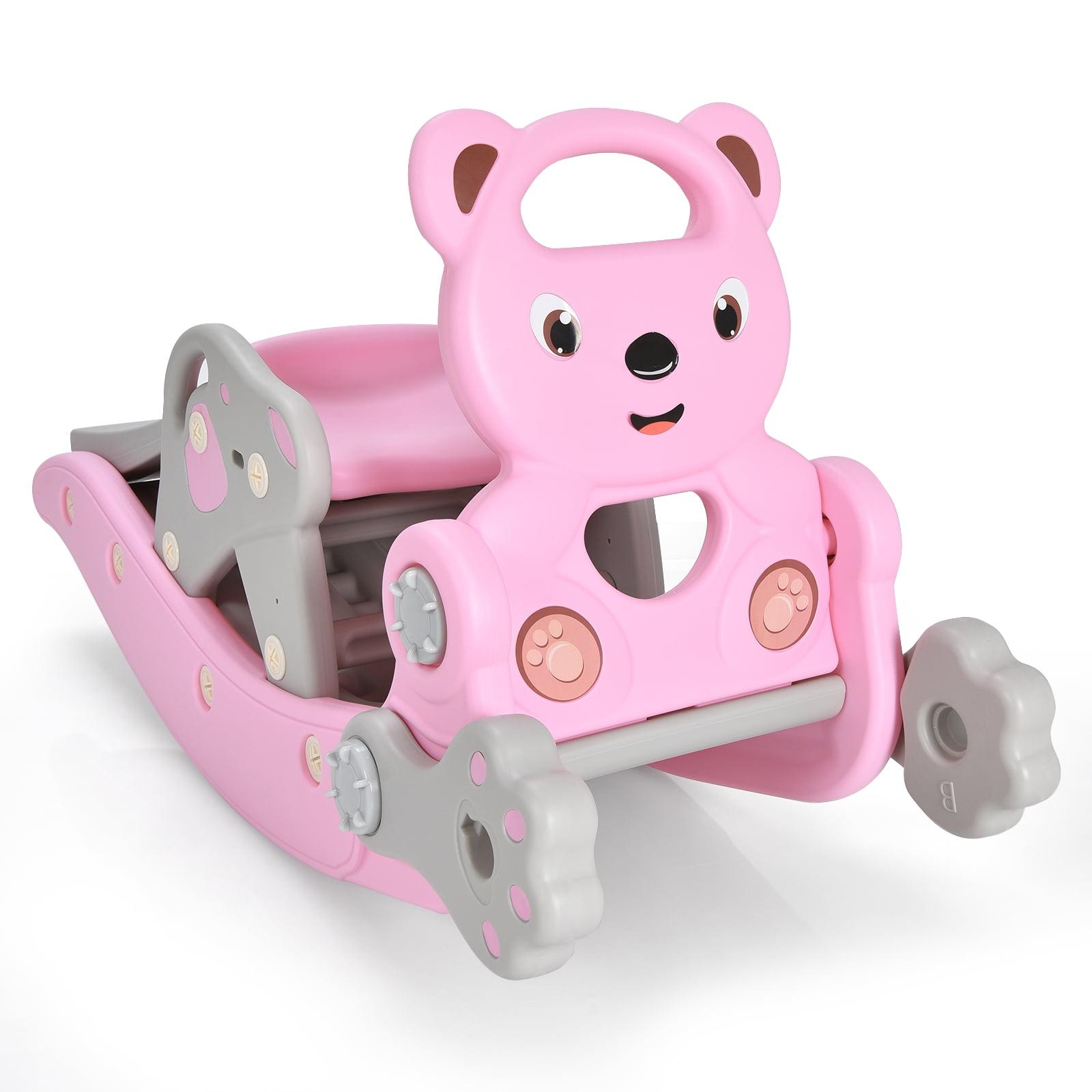 Costway 4-in-1 Rocking Horse & Slide Set Toddler Slide Playset w/Basketball Hoop