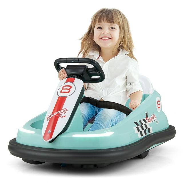 YUSAZENS 6V Electric Bumper Car for Toddlers, 360° Spin Ride-On Toy w/LED Lights, Music, Bluetooth, 2 Speeds, 1.9 MPH Max Speed, Green