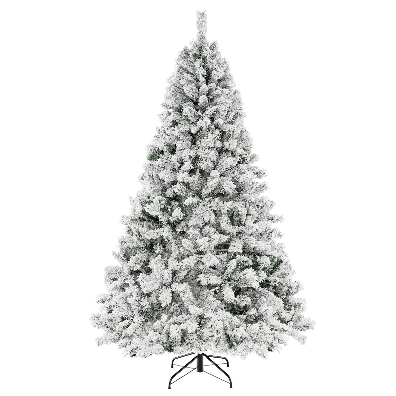 LuxenHome 7.2Ft Flocked Christmas Tree with Metal Stand, Full Spruce Artificial Prelit Christmas Tree with 350 LED Lights Off-White