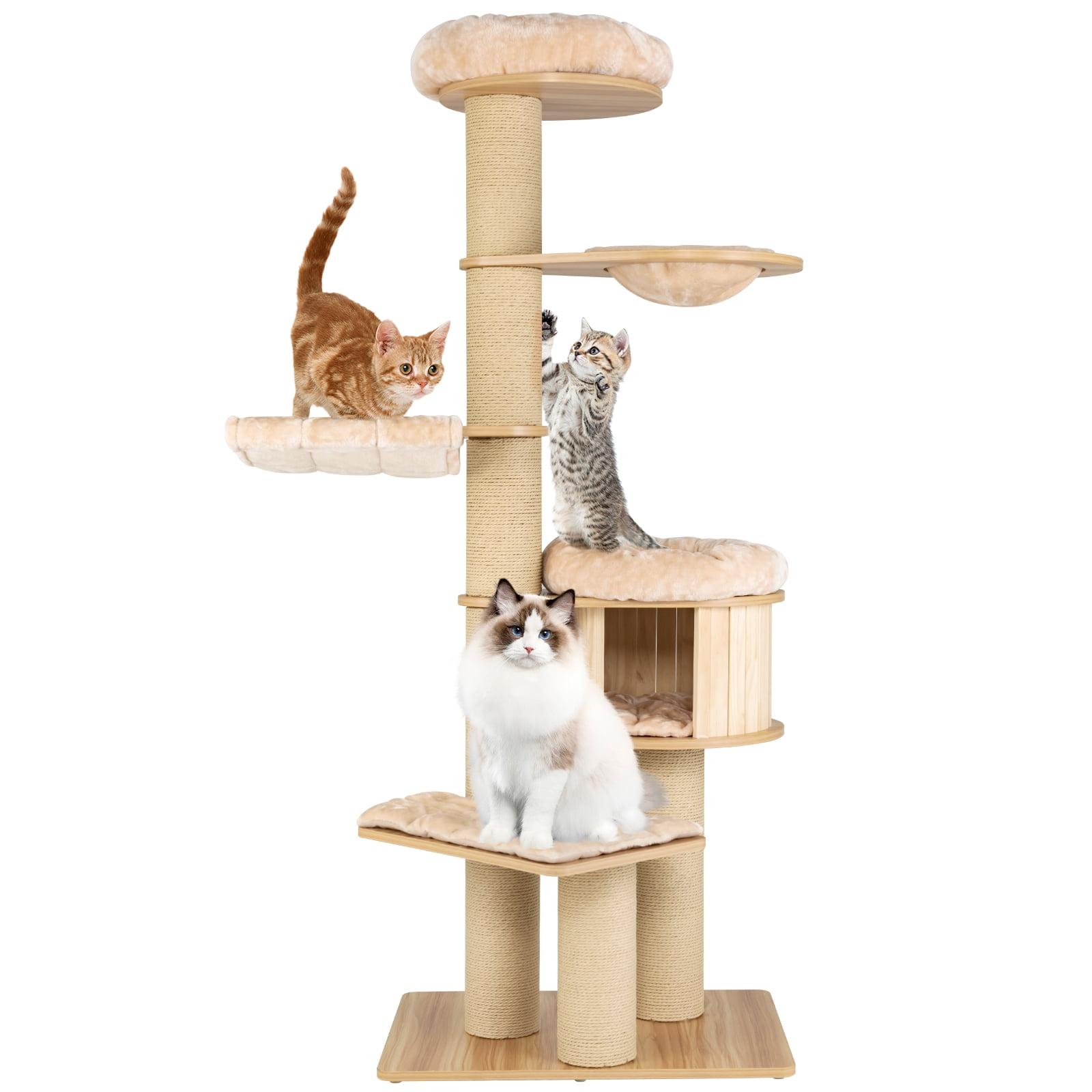 Tangkula 75" Modern Cat Tree Multi-Level Large Cat Tower w/ Hammocks Beige