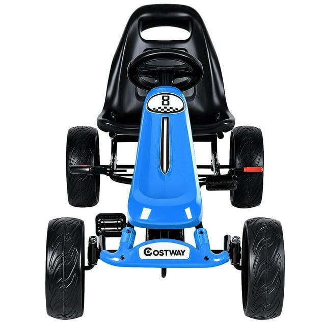 Costway Xmas Gift Go Kart Kids Ride On Car Pedal Powered Car 4 Wheel Racer Toy Stealth Outdoor Blue