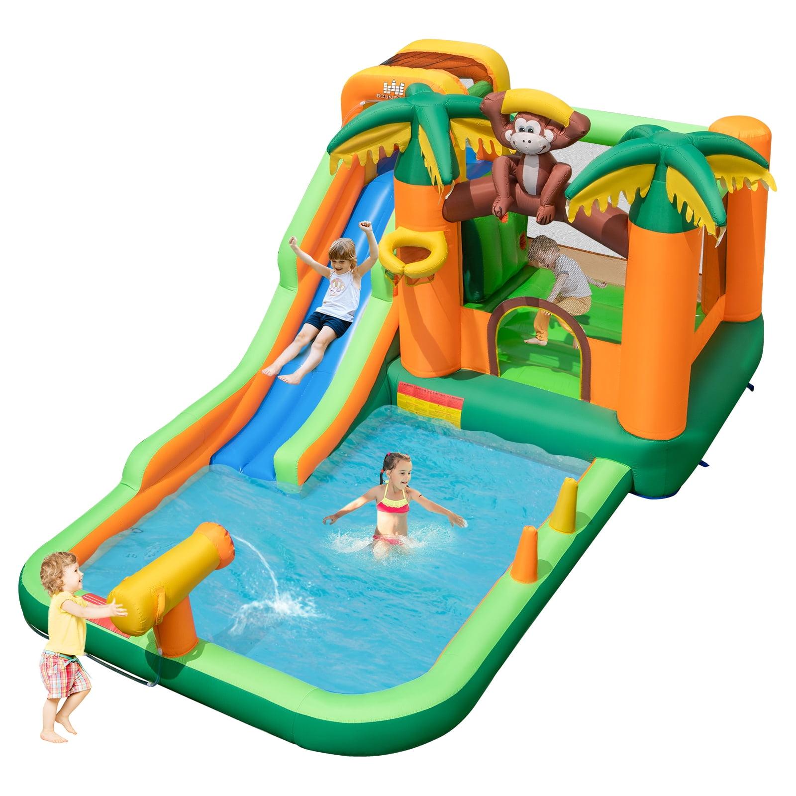 Costway Inflatable Water Slide Park Monkey Bounce House Splash Pool with 735W Blower