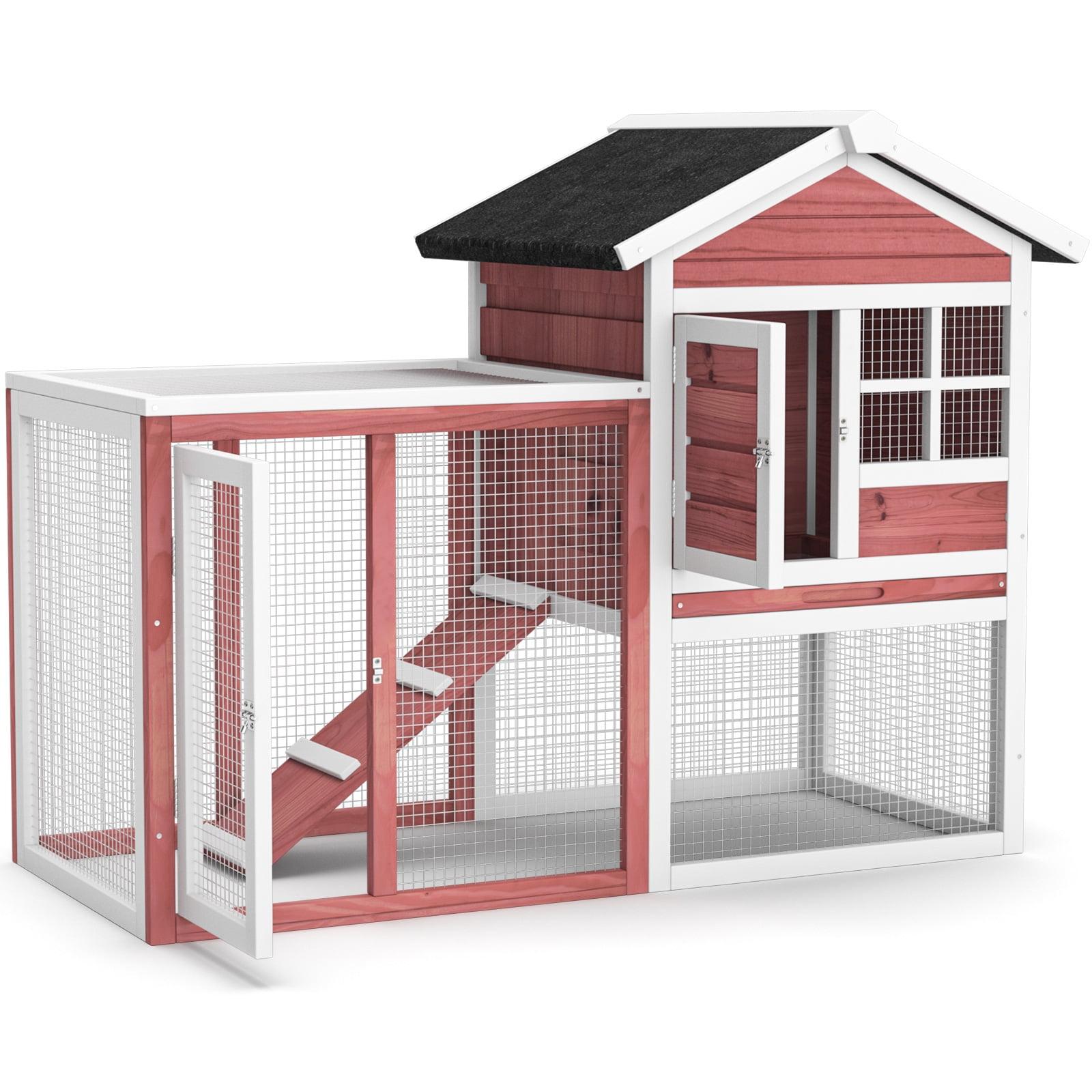 Infans Wooden Chicken Coop 2-Story Rabbit Hutch Indoor Outdoor Use