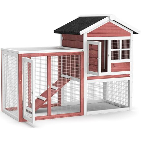 Infans Wooden Chicken Coop 2-Story Rabbit Hutch Indoor Outdoor Use