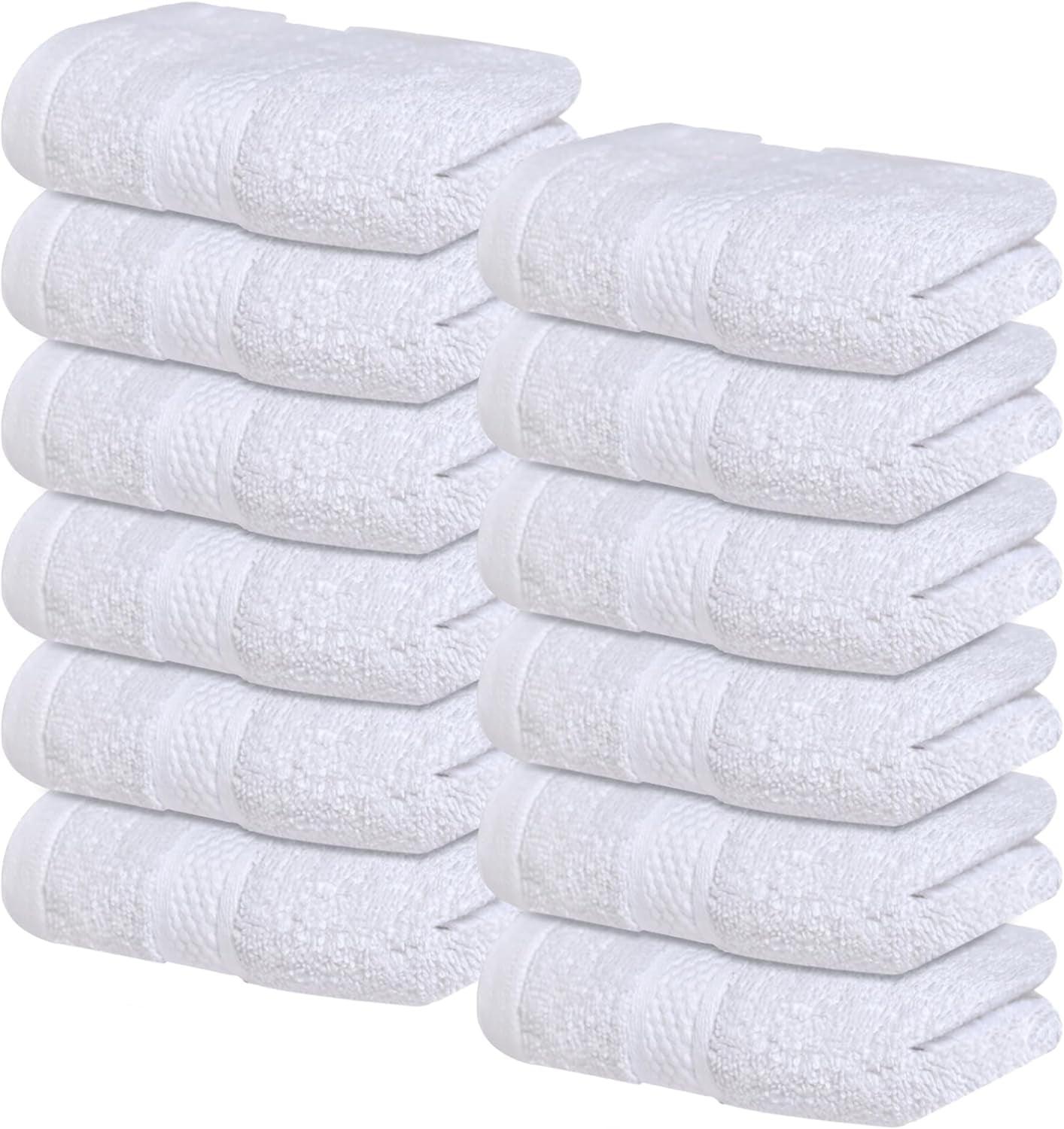 Premium White Cotton 13x13 Washcloths Pack of 12