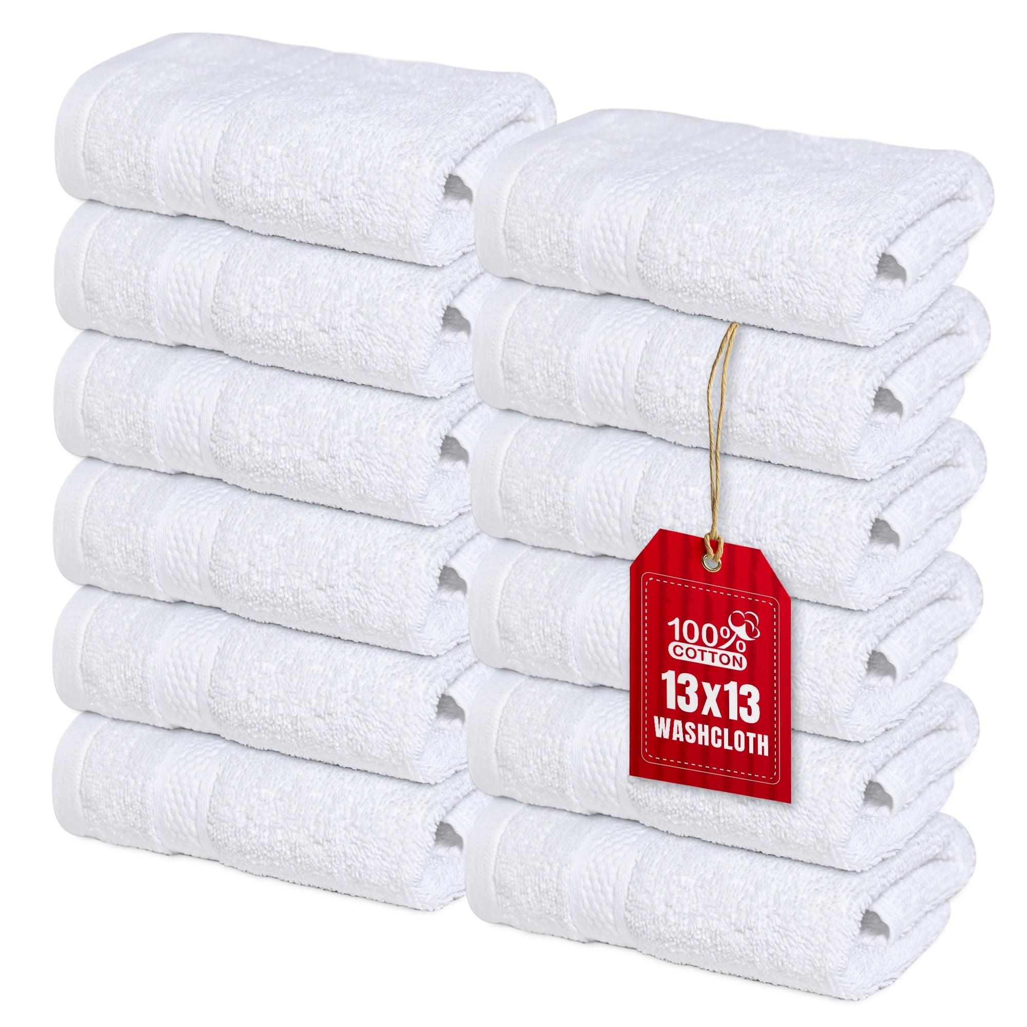 Infinitee Xclusives 12 Pack Premium White Soft Wash Cloths and Face Towels, 13x13 100% Cotton