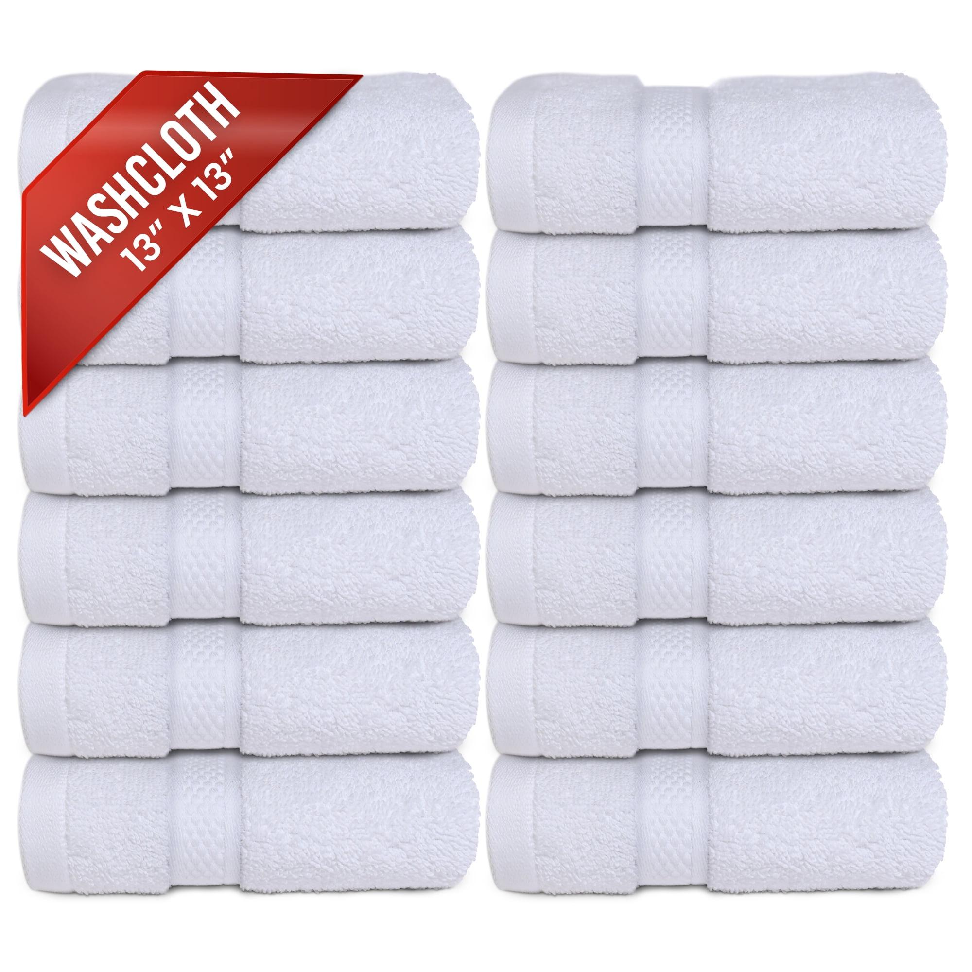 Infinitee Xclusives 12 Pack Premium White Soft Wash Cloths and Face Towels, 13x13 100% Cotton