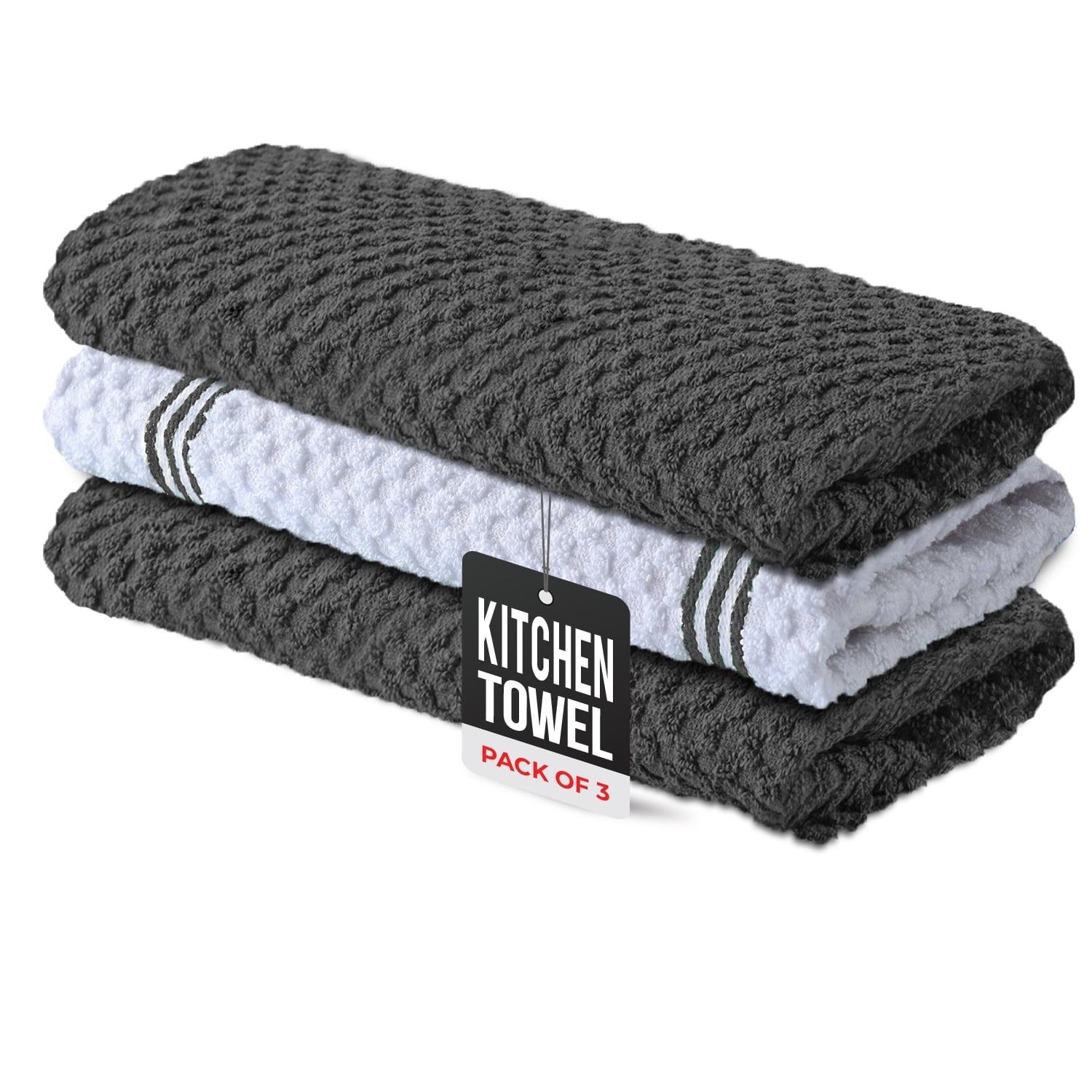 Gray and White Cotton Terry Kitchen Towel Set - 15x25 inches