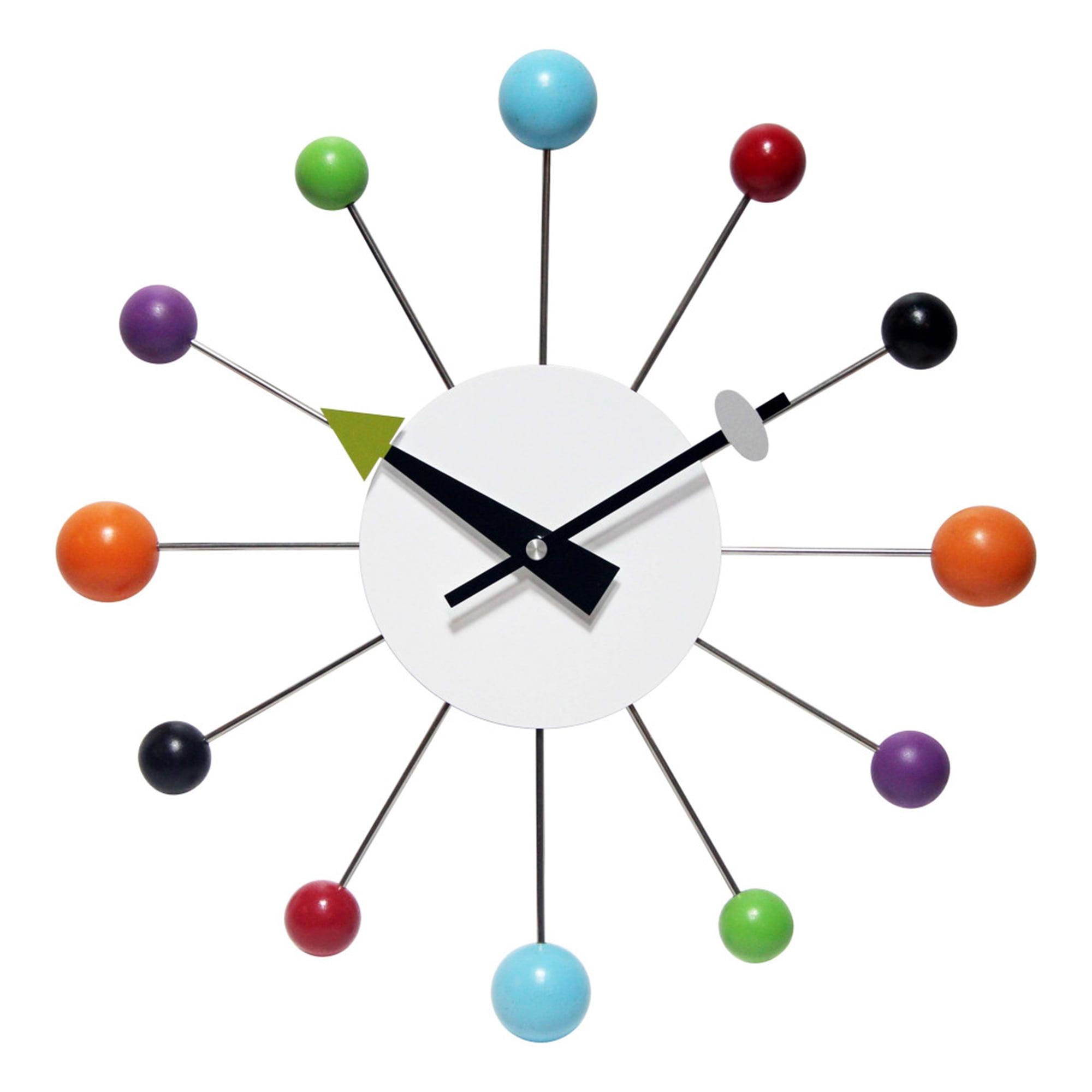 Orb Spoke Multicolor Metal Mid Century Modern Wall Clock