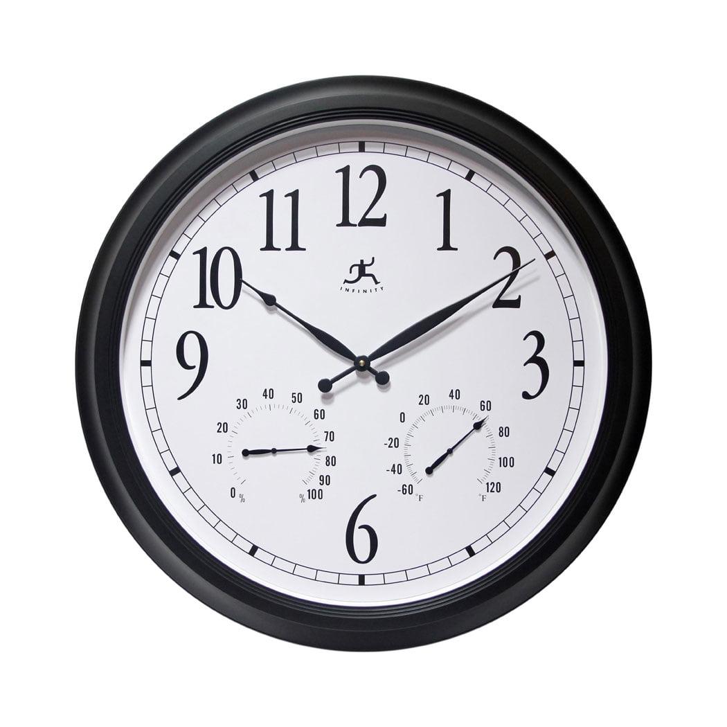 Infinity Instruments 24" Classic Outdoor Wall Clock Black : Modern Analog, Indoor/Outdoor, Round Shape, 24-Inch Display