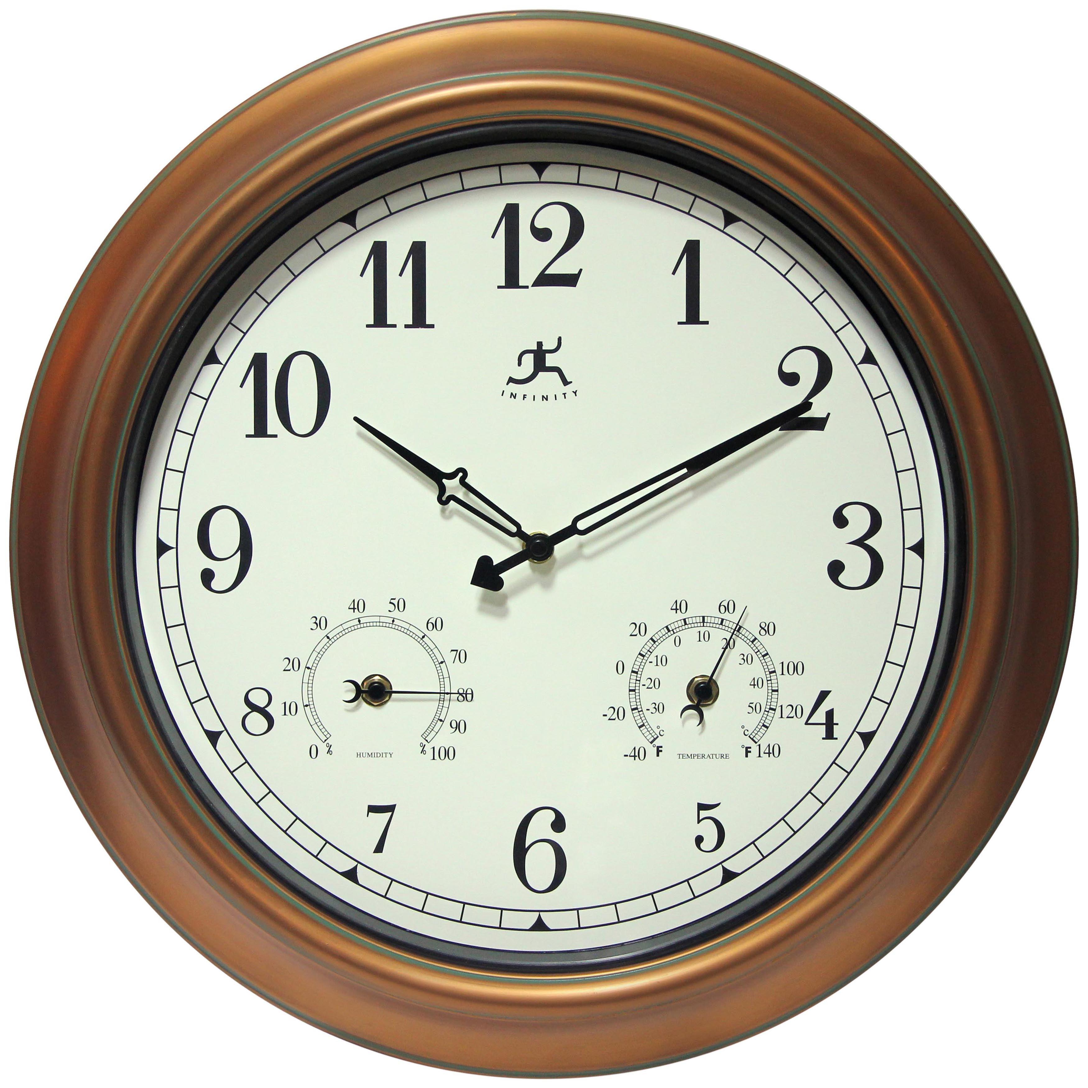 18" Craftsman Round Wall Clock/Thermometer Bronze Infinity Instruments: Indoor/Outdoor, Hygrometer