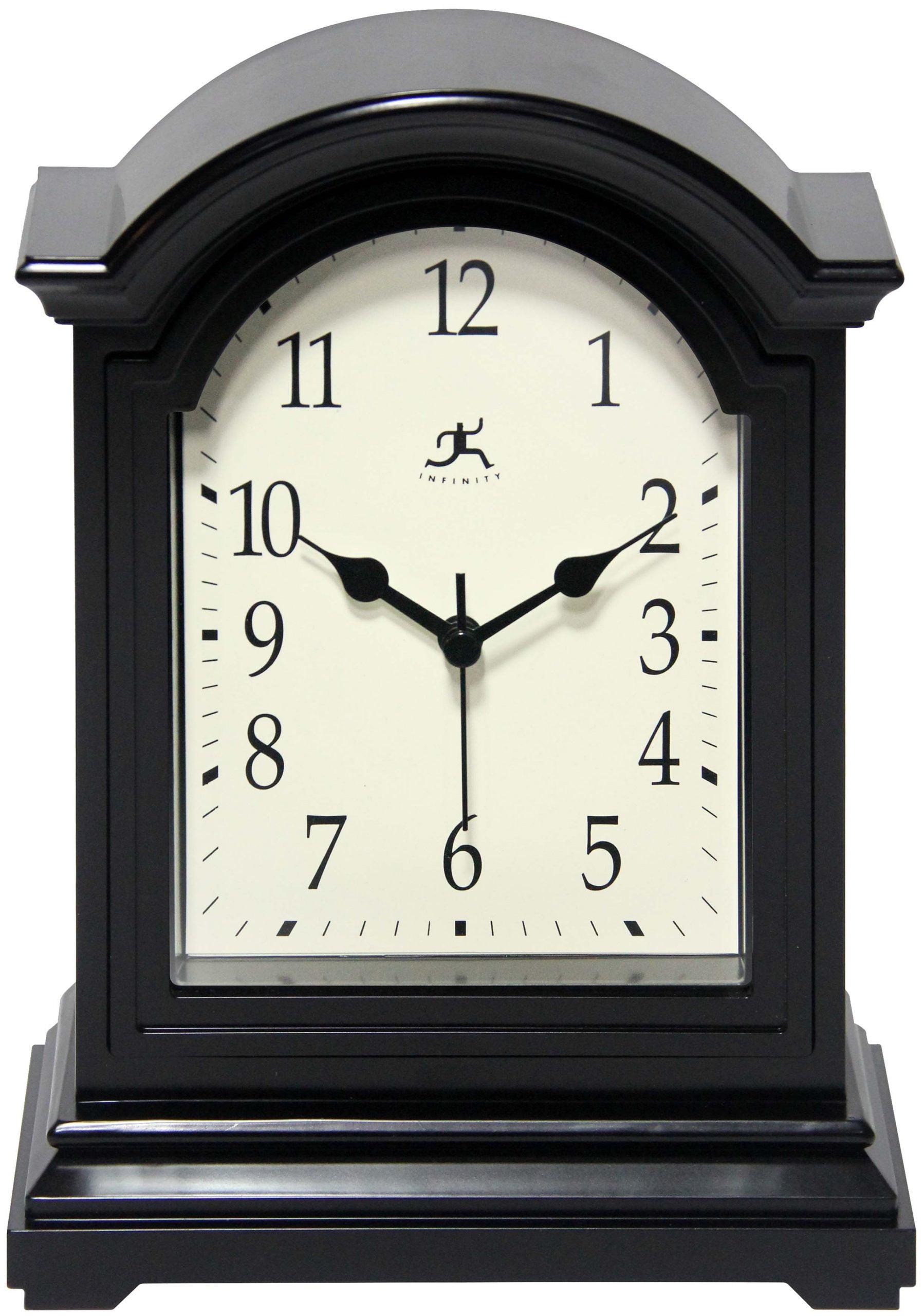 9" Black Plastic Grandfather-Inspired Tabletop Clock with Beige Face