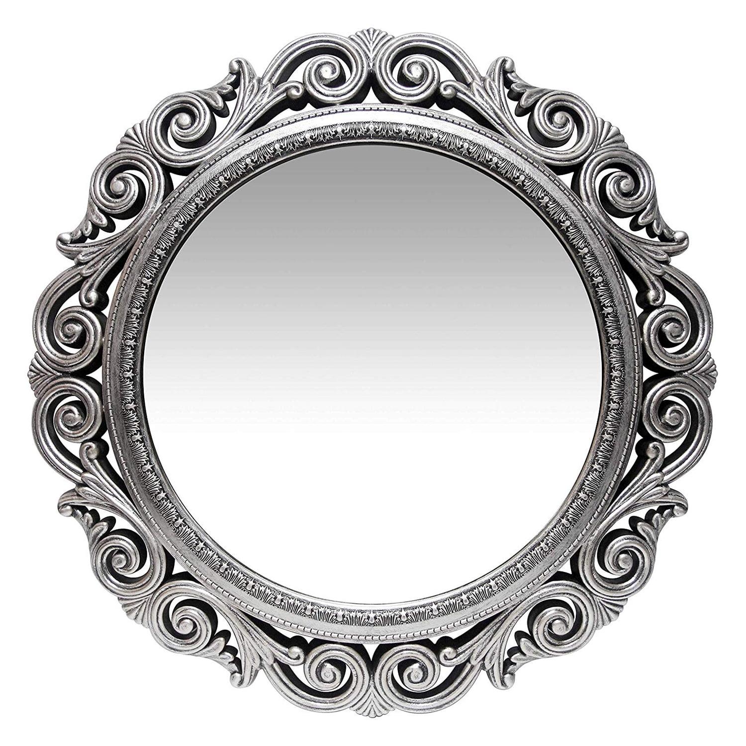 Elegant 24" Round Weathered Antique Silver Wall Mirror