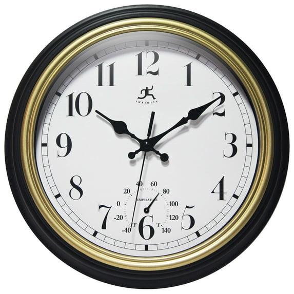 Infinity Instruments Modern/Contemporary Round Plastic Wall Clock 12 Inches - Black and Gold