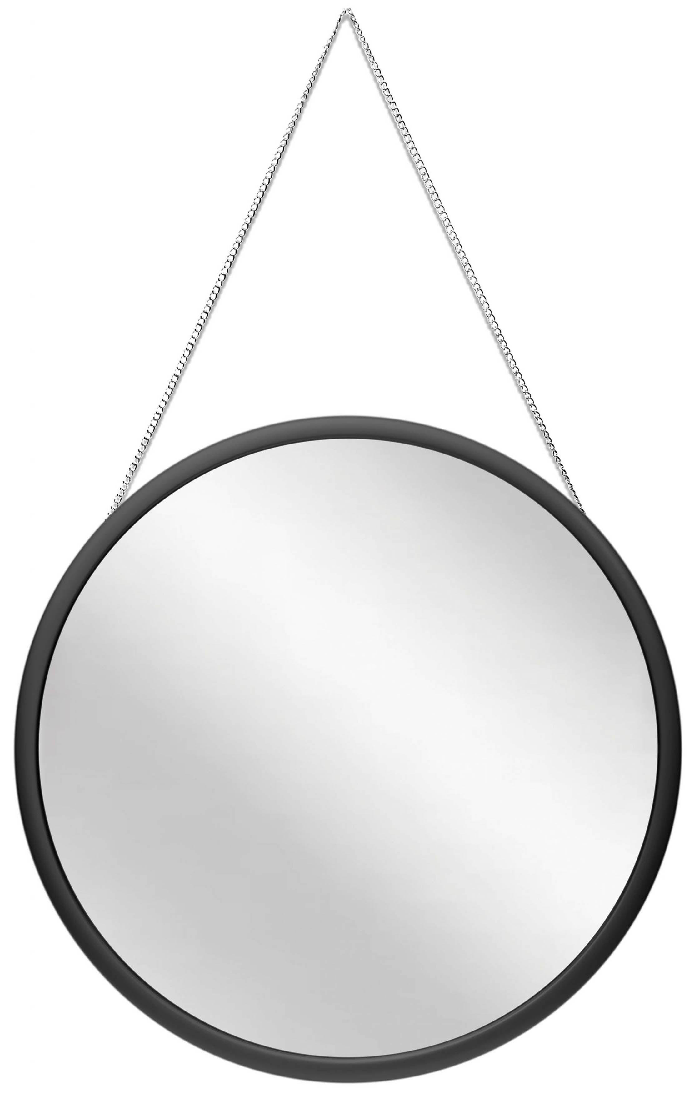 17.5" Round Black Wall Mirror with Silver Chain