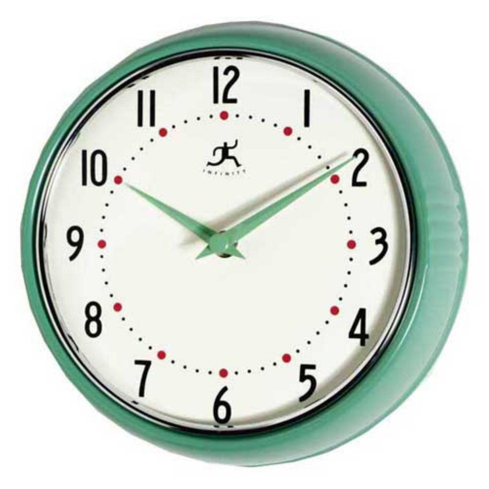 9.5" Green Retro Metal Wall Clock with Cream Face