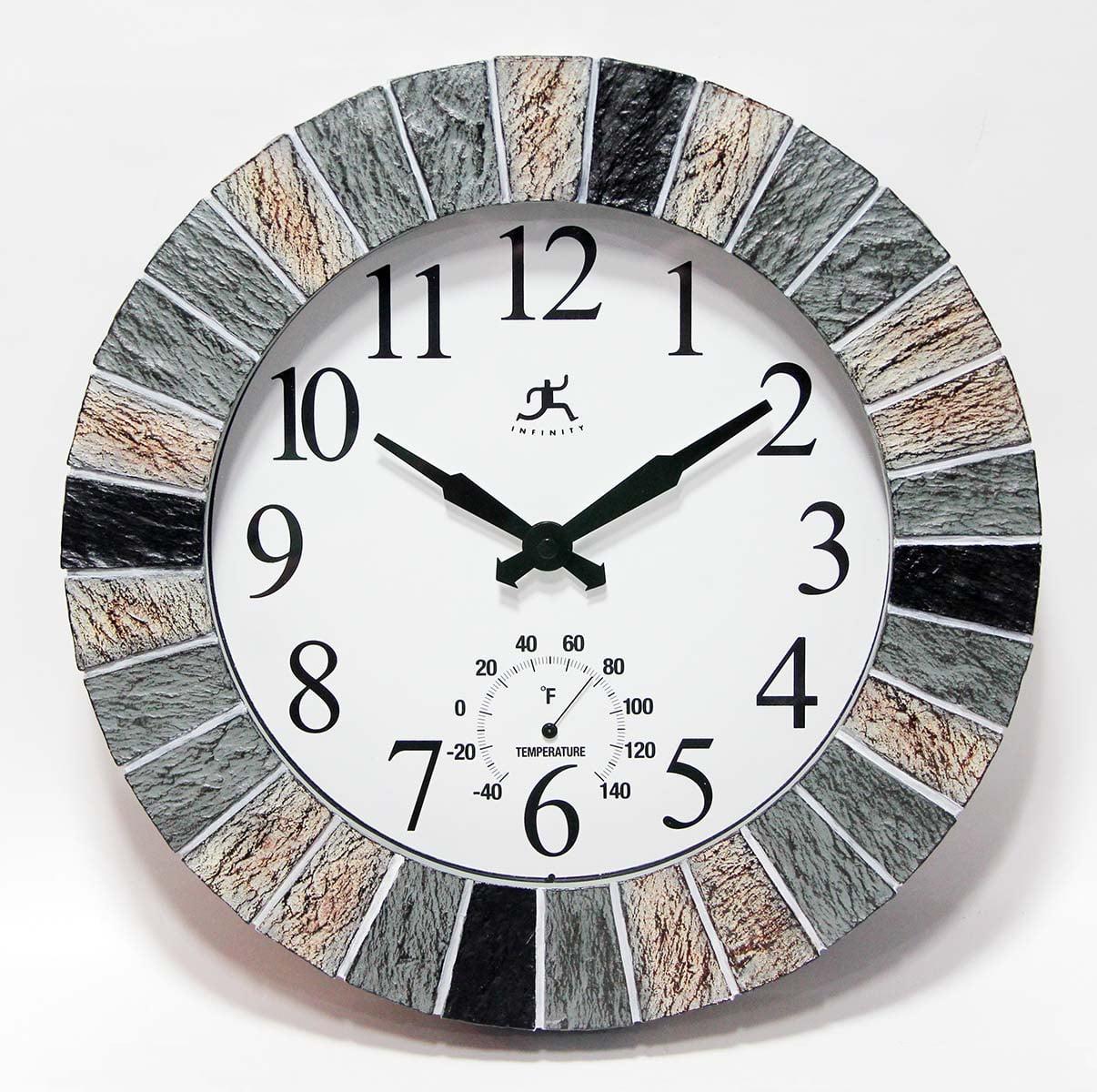 Outdoor Faux Slate Clock Outdoor Round Polyresin Wall Clock 13 Inches - Multi-Color