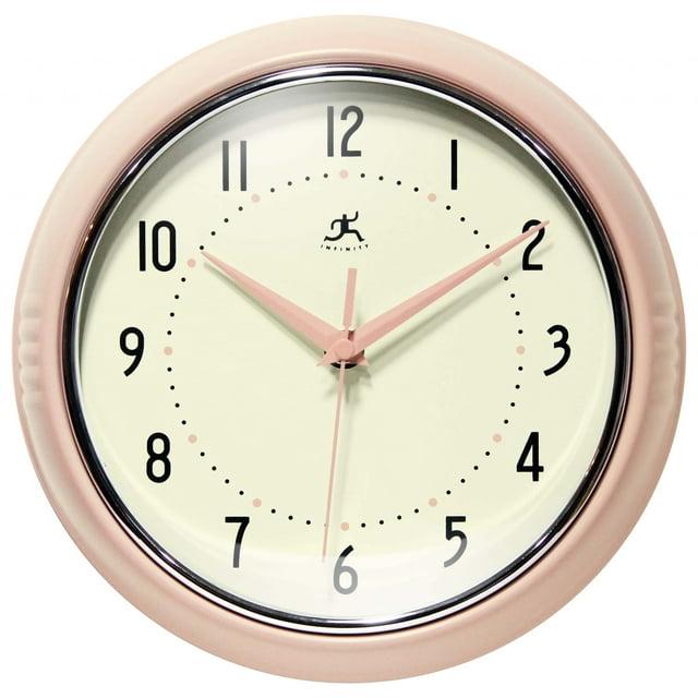 9.5" Retro Metal Wall Clock Pink - Infinity Instruments: Indoor Round Decorative Timepiece, Modern Style
