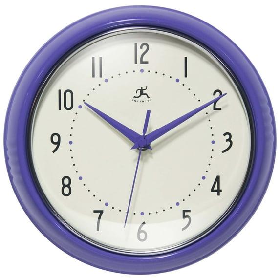 9.5" Retro Round Wall Clock Purple - Infinity Instruments: Indoor Decorative Timepiece for Kitchen