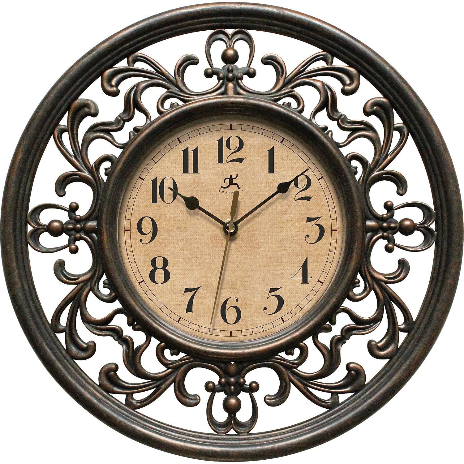 Sofia 12'' Brown Antique Scrollwork Wall Clock with Glass Cover