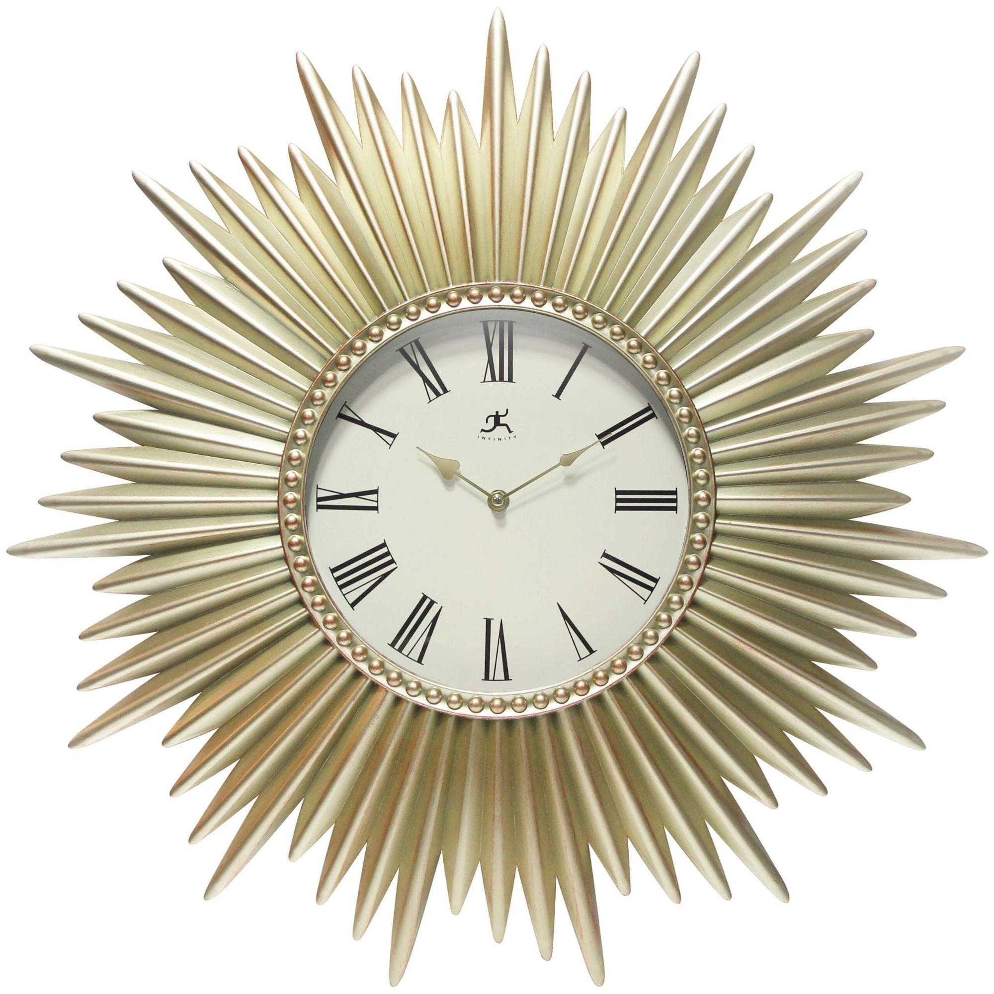 24" Sunburst Wall Clock Gold - Infinity Instruments: Modern Star-Shaped, Analog Display, Indoor Use