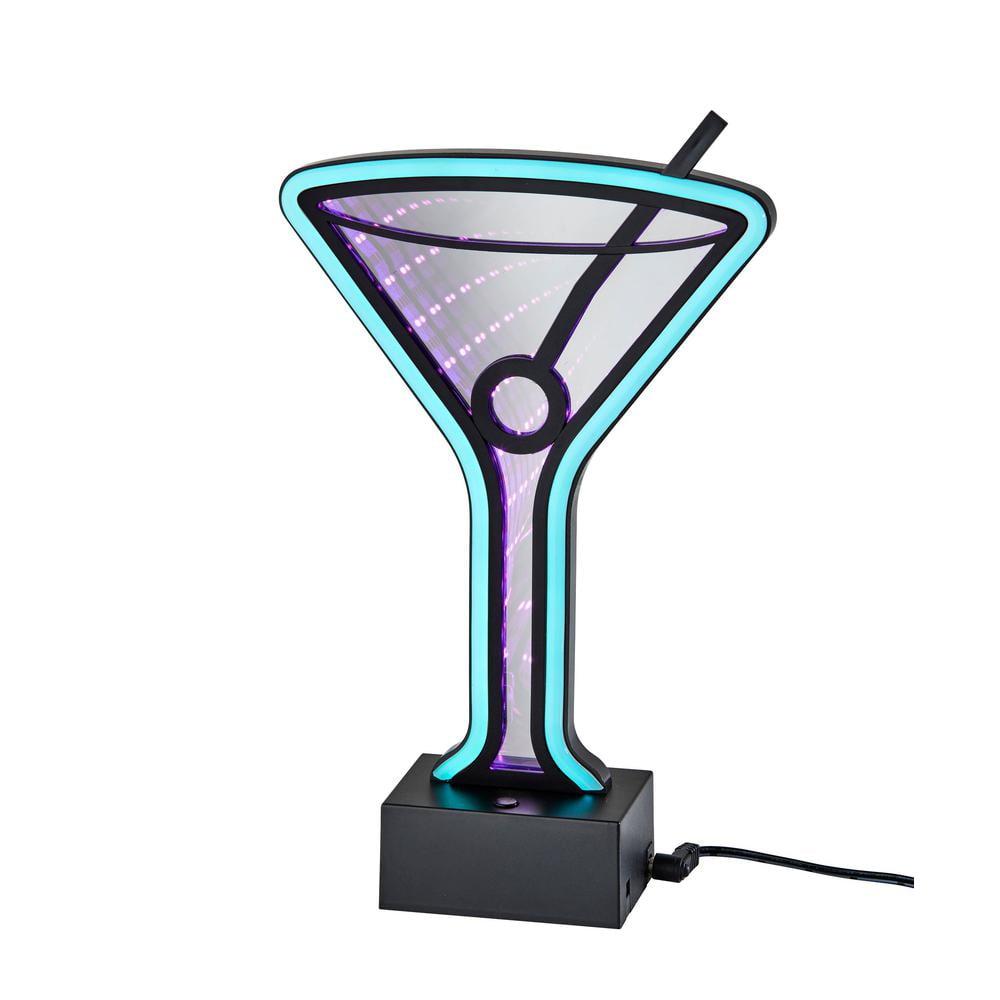 Infinity Neon Martini Glass Table/Wall Lamp Black - Adesso: USB Powered, Battery Option, LED Lighting