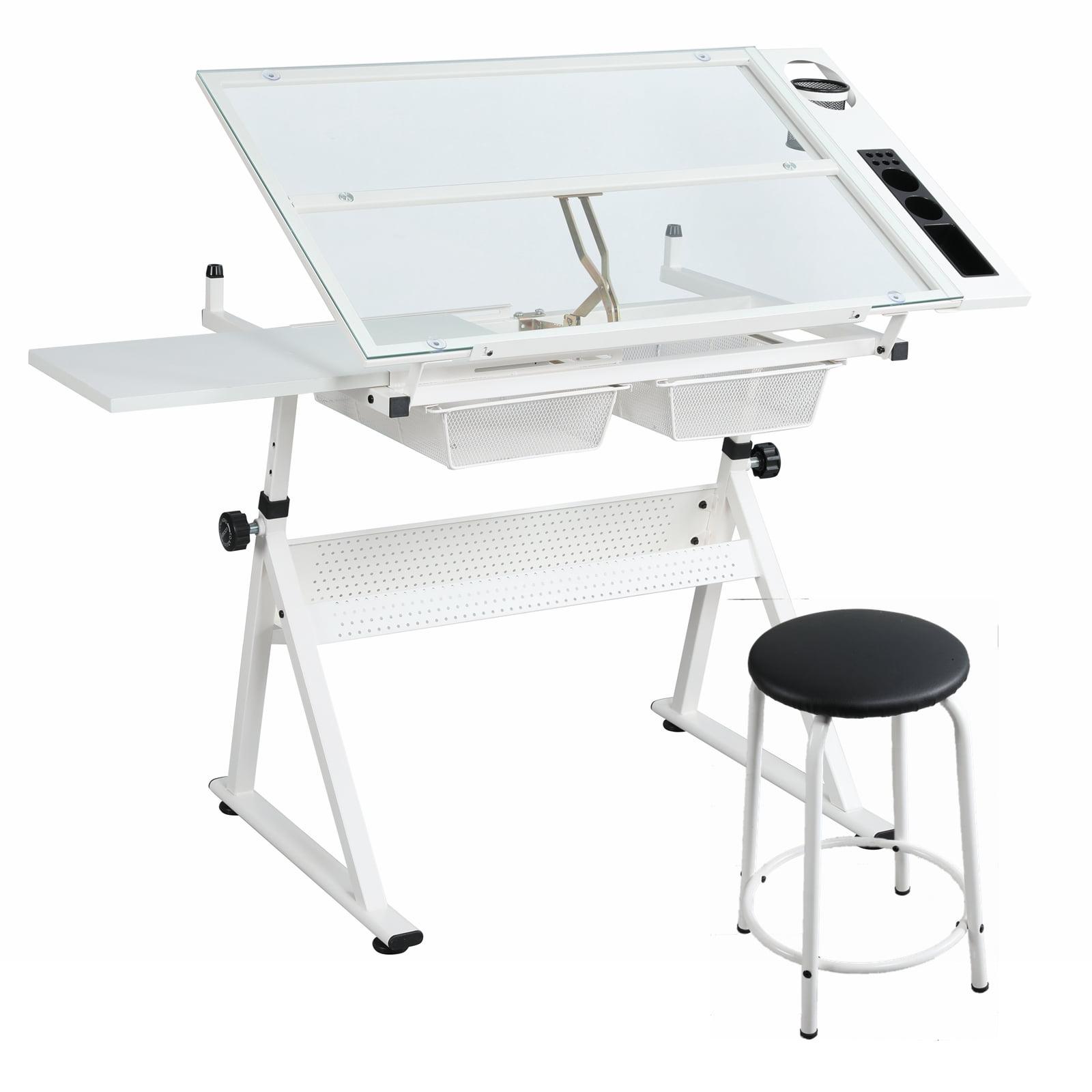 Adjustable Drafting Table with 2 Drawers Drafting Printing Table for School Artists Architects Drawing Table