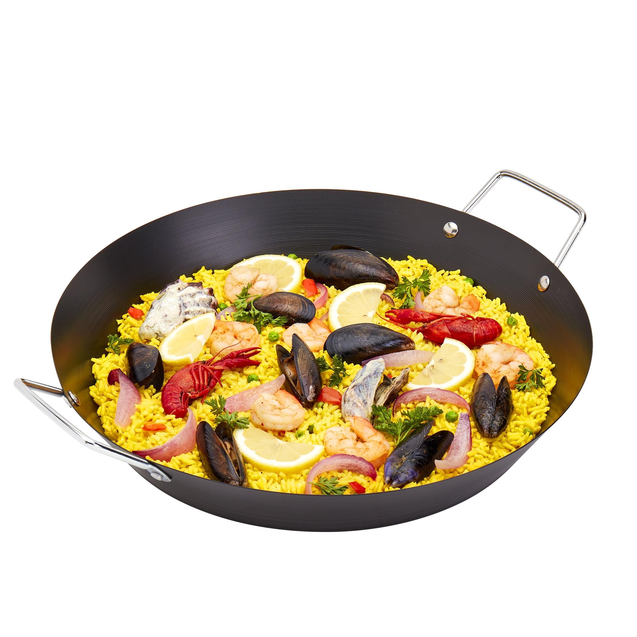 Infuse 15" Black Carbon Steel Paella Pan with Riveted Handles