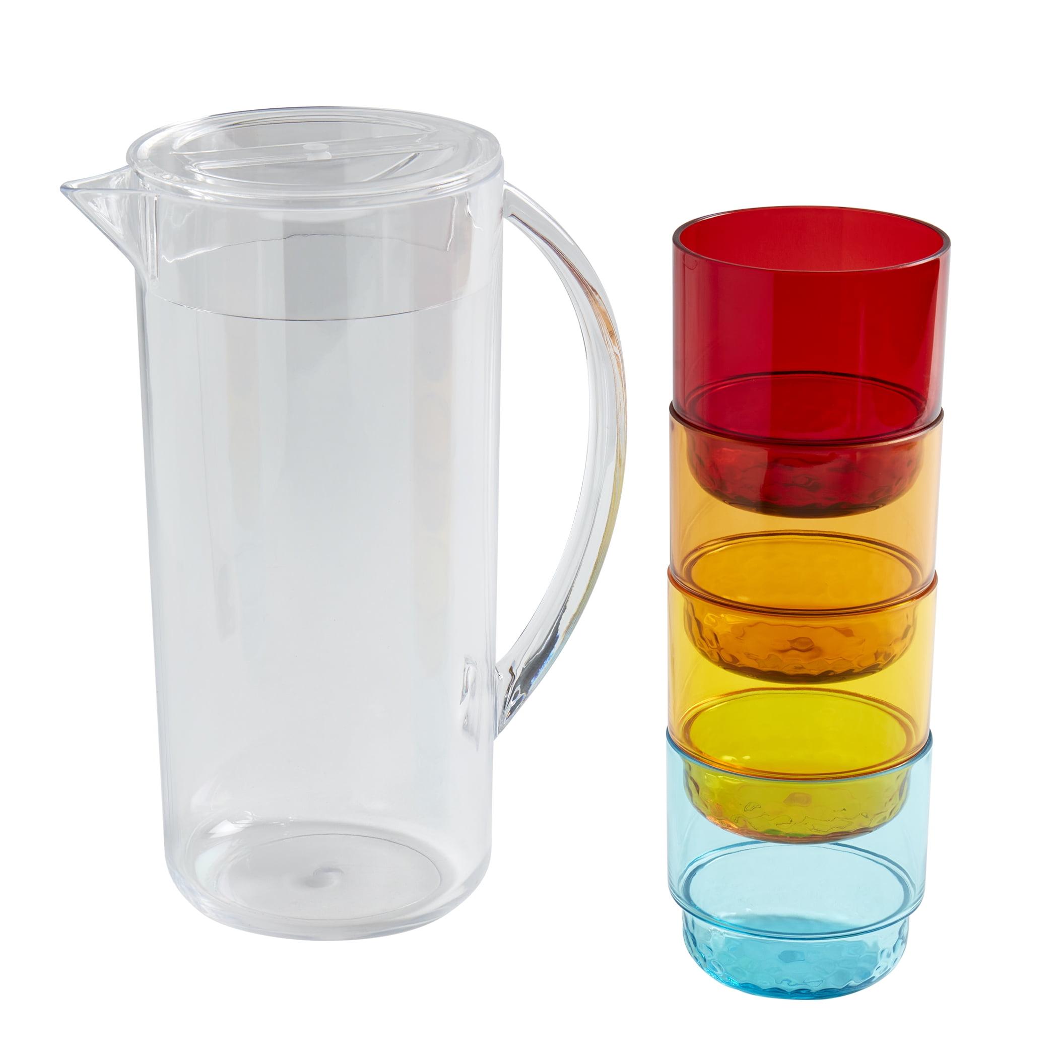 Clear Acrylic Pitcher with Colorful Stacking Tumblers Set