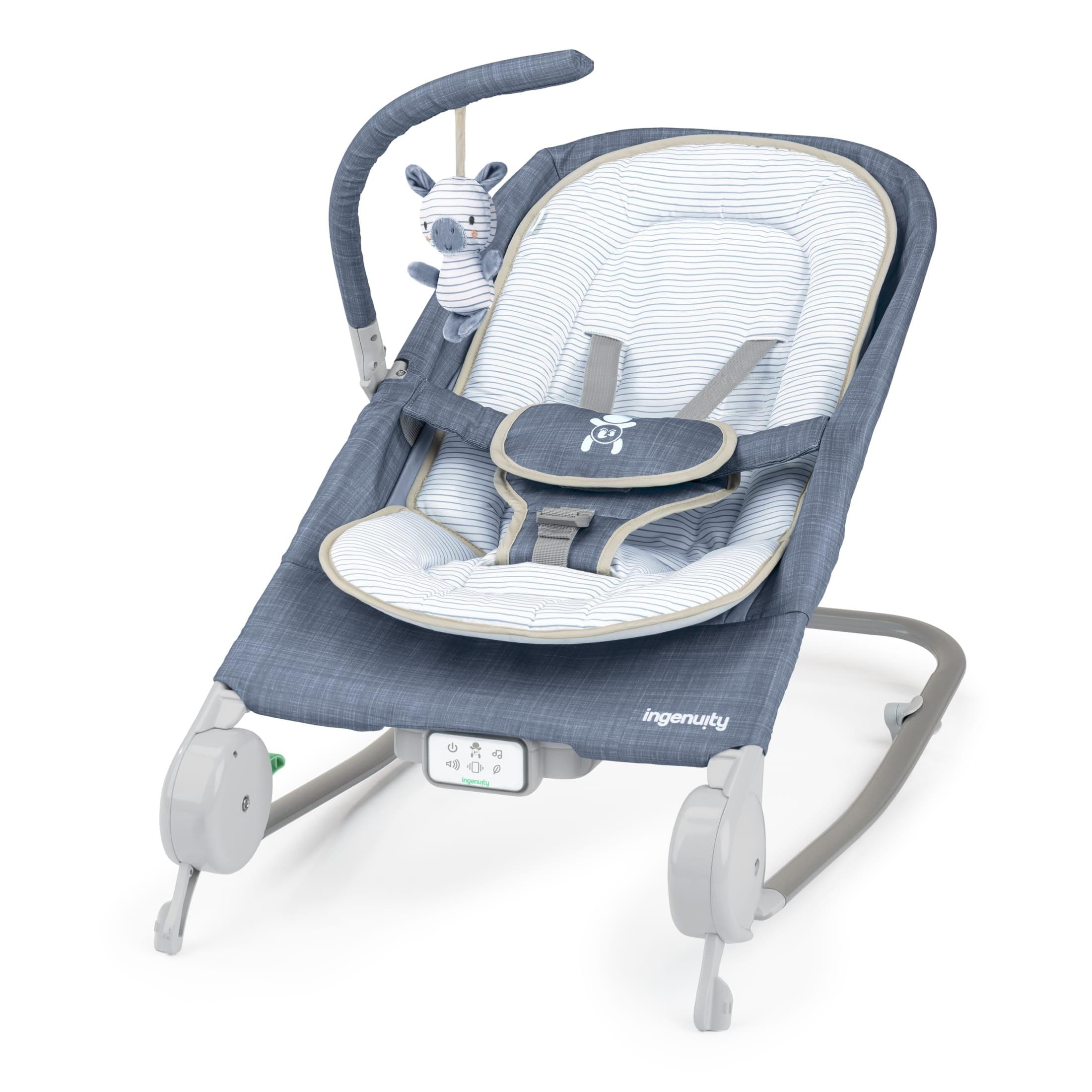 Ingenuity 2-in-1 Happy Belly Rock To Bounce Massage Baby Seat - Chambray