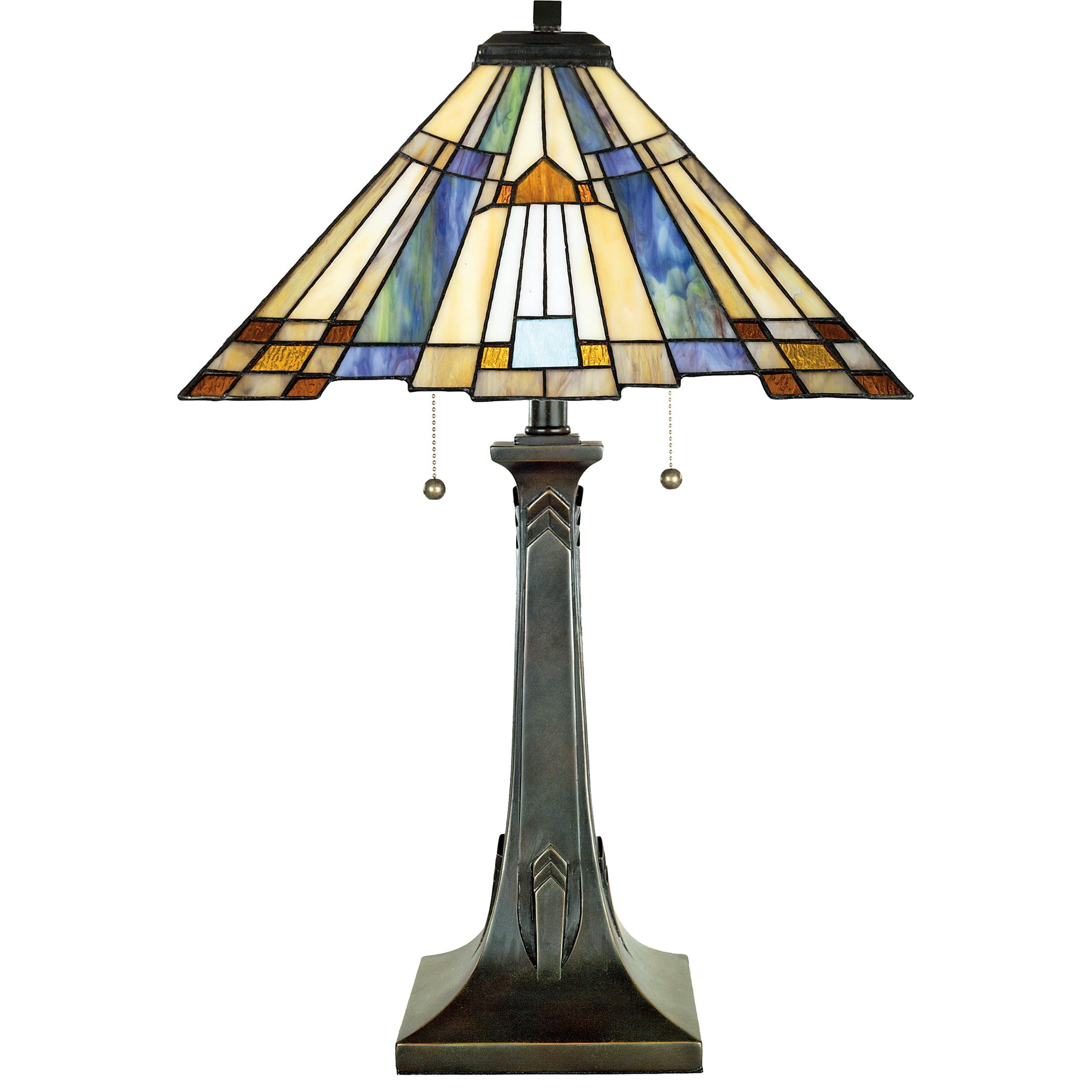 Artisan Blue and Amber Glass 16'' Tiffany Style Desk Lamp