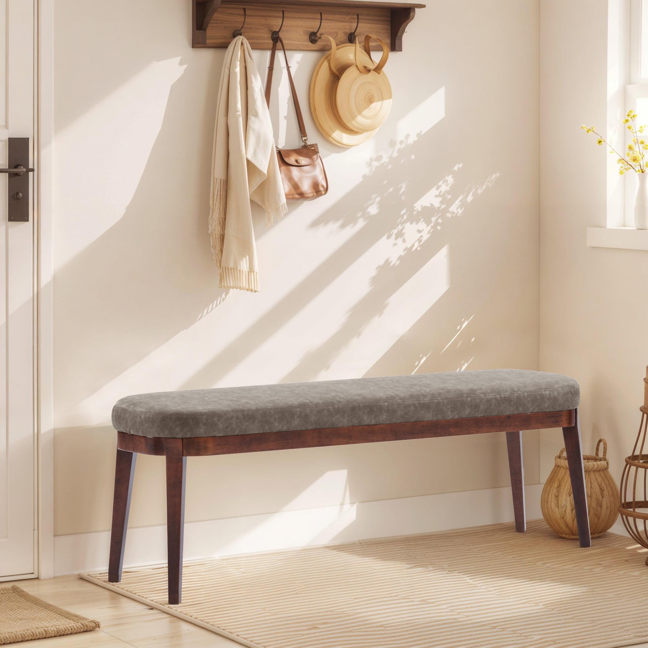 Christopher Knight Home Forma Mid-Century Modern Faux Leather and Rubberwood Upholstered Bench, Brown