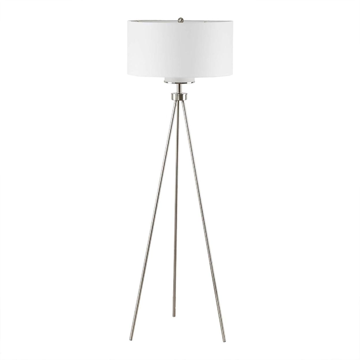 Ink+Ivy 64.5" Pacific Tripod Metal Floor Lamp (Includes LED Light Bulb) Silver: Modern Design, Cotton Shade