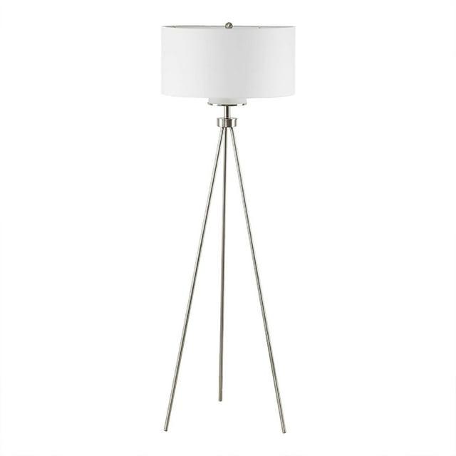 Ink+Ivy 64.5" Pacific Tripod Metal Floor Lamp (Includes LED Light Bulb) Silver: Modern Design, Cotton Shade