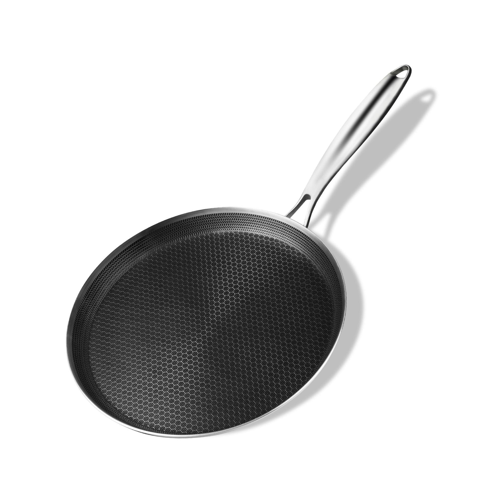 Innerwell 11'' Stainless Stee Nonstick Crepe Panl Honeycomb Coating Flat Skillet Tawa Dosa Tortilla Pan PFOA-Free,Omelet Pan with All Stove Tops Available