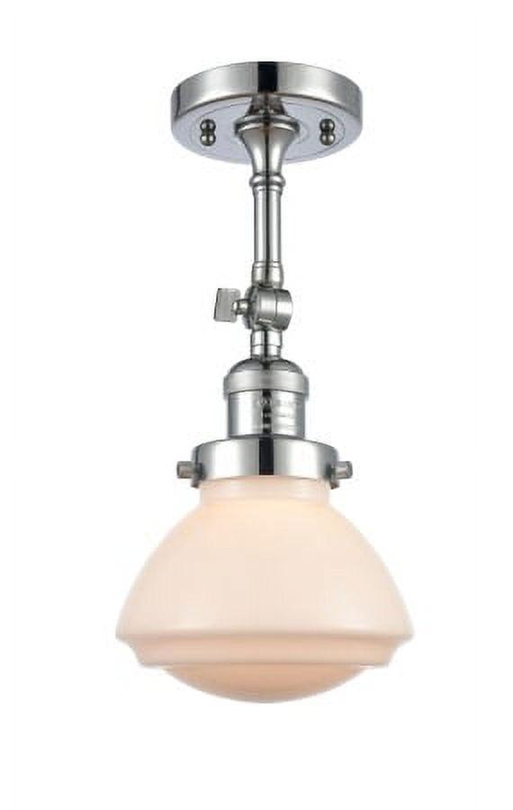 Polished Chrome Matte White Glass Semi-Flush Mount Light