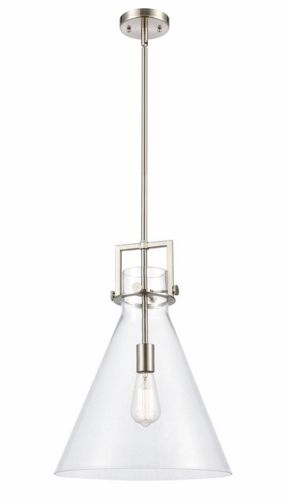 Newton 14" Mini Pendant in Brushed Satin Nickel with Clear Glass Shade