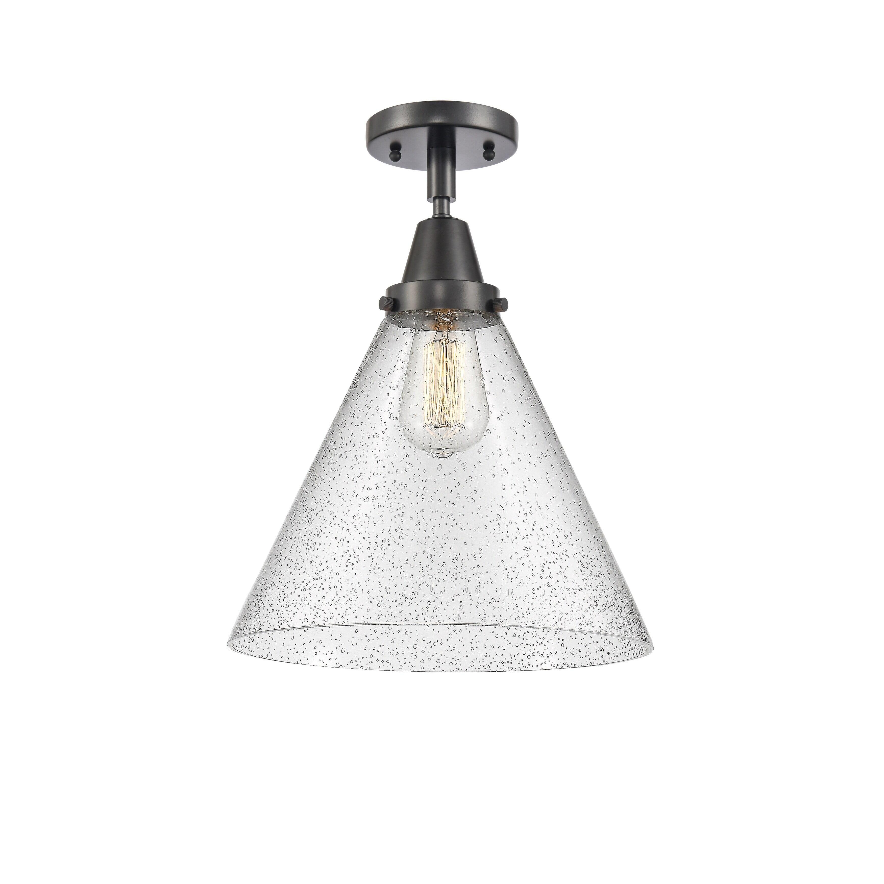 Matte Black and Clear Glass Cone Flush Mount Light