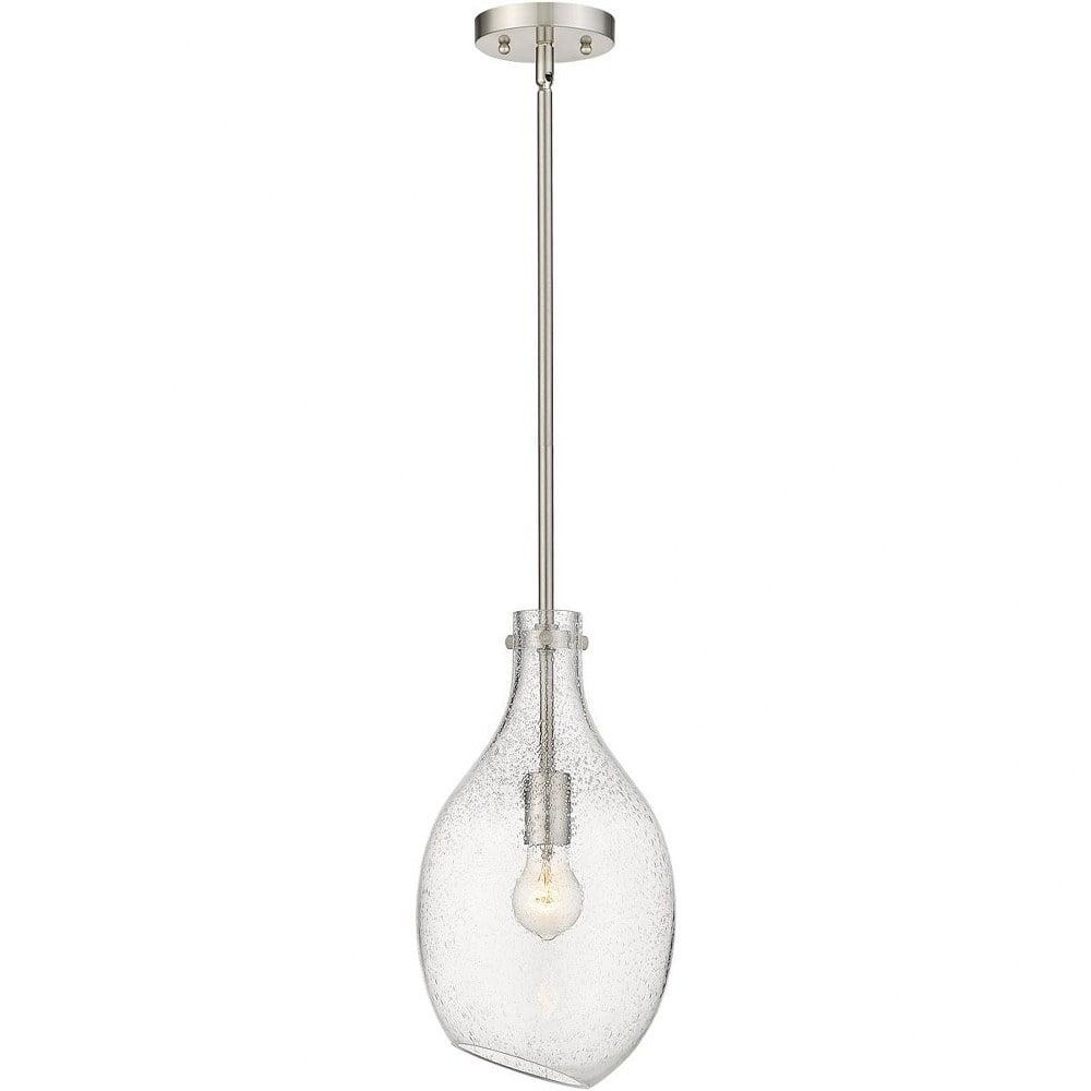 Brushed Satin Nickel Mini Pendant with Seedy Glass Shade