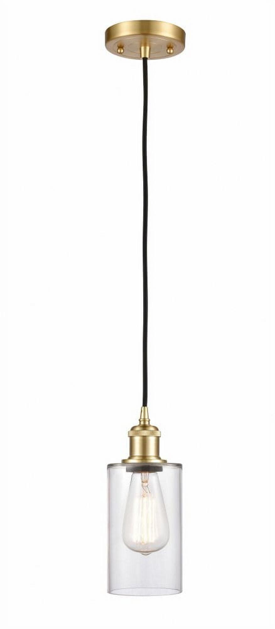 Clymer Mini Drum Pendant in Satin Gold with Clear Glass Shade