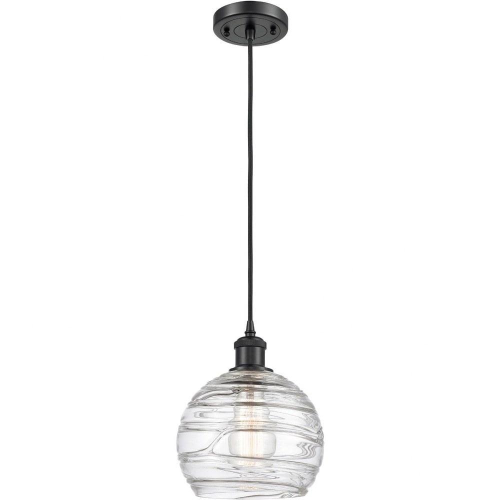 Athens Deco Swirl 8" Mini Globe Pendant in Matte Black