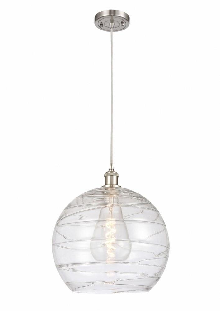 Athens Deco Swirl 16.88" Brushed Satin Nickel Globe Pendant