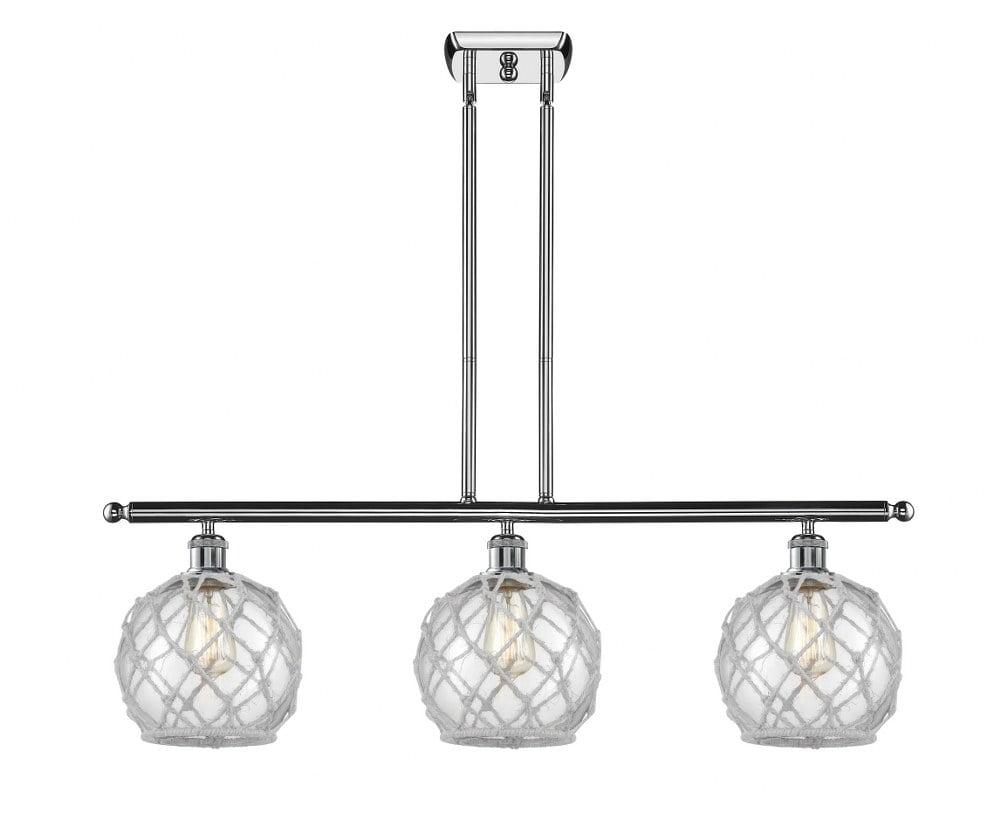516-3I-PC-G122-8RW-Innovations Lighting-Farmhouse Rope - 3 Light Island In Industrial Style-11 Inches Tall and 36 Inches Wide-Polished Chrome