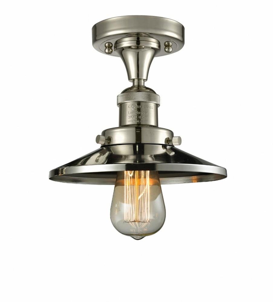 Franklin Restoration Railroad Polished Nickel 7" Semi-Flush Ceiling Fixture