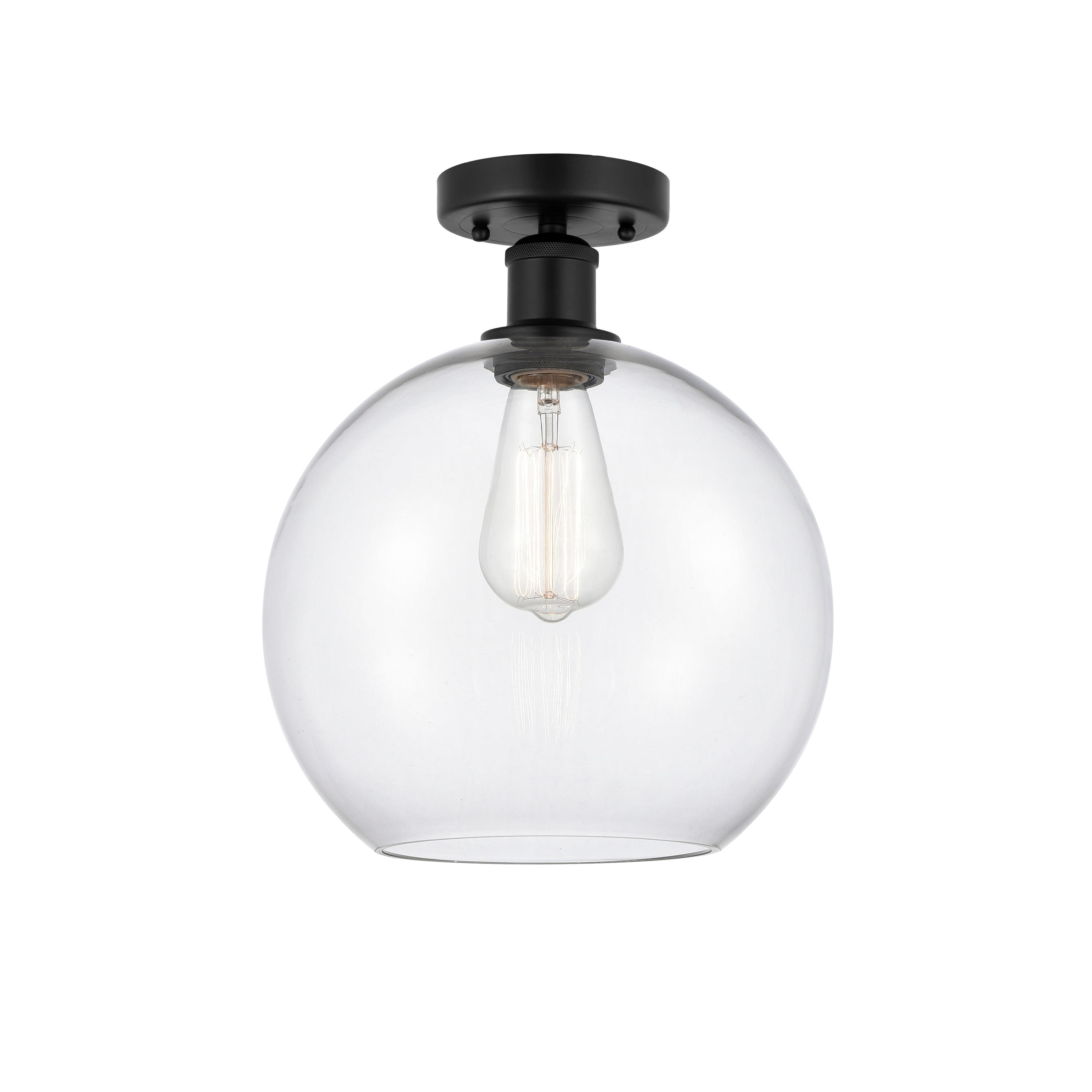 Matte Black and Clear Glass Globe Semi-Flush Mount Light