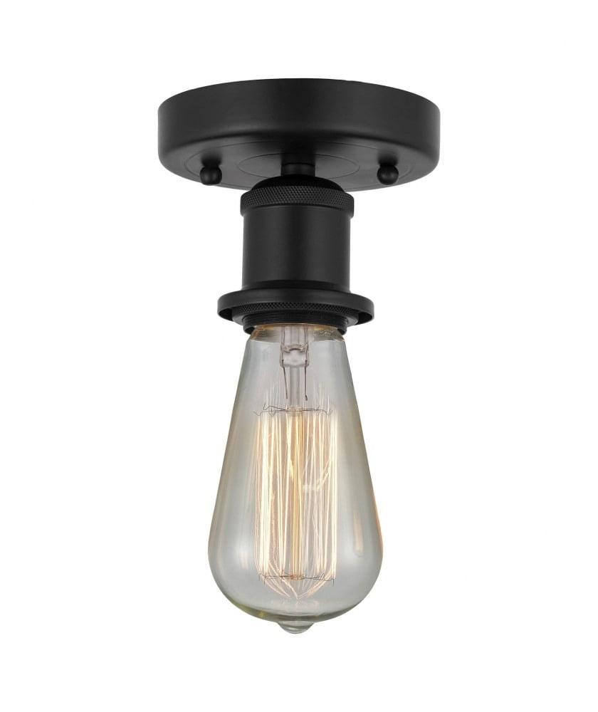 Matte Black Glass Industrial Semi-Flush Mount Light